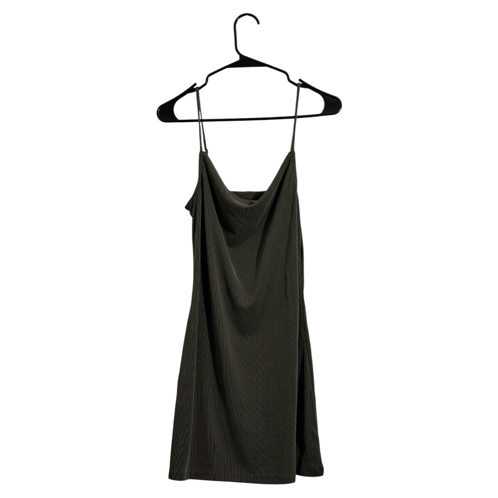 Aeropostale Solid Drapey Square-Neck Slip Dress Olive Green Ribbed Womens Size S - Picture 3 of 8